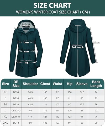 33,000ft Damen Wintermantel Lange Warme Winterjacke Parka Regenjacke Verdickene Funktionsjacke Mit Kapuze Übergangsjacke Outdoorjacke, Petrol XS
