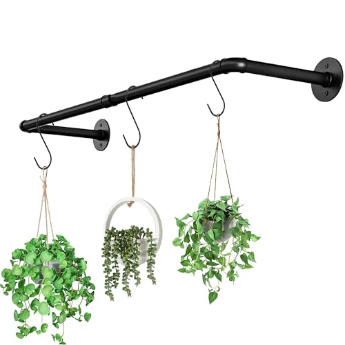 jinsuozhi Hanging Planters for Indoor Plants,Window Plant Shelves,Plant Hanging Rod,Window Shelf for Plants,Plant Hanger Indoor Black with 3 Hooks(Pot & Plant Not Included) 36in