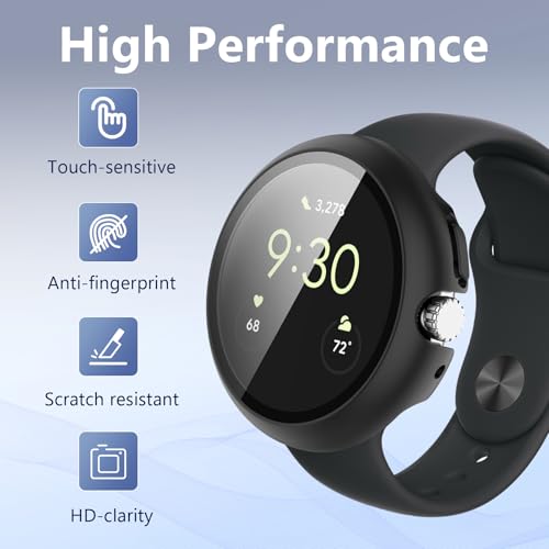 Image of 2Pack Watch Cases Compatible with 41mm Google Pixel Watch 4, Charge with Case On, HD Tempered Glass Screen Protector, Touch-Sensitive, Shockproof, Black + Clear