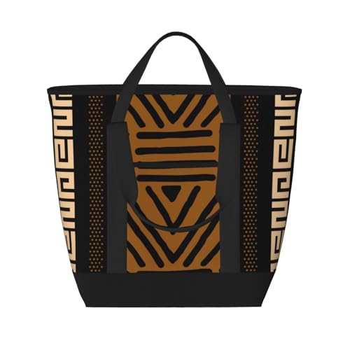 African Mud Cloth Large Capacity Insulated Shopping Tote Bag – Keeps Food Cold/Hot For Hours, Ideal For Travel, Groceries & Outdoor Use - Main Image