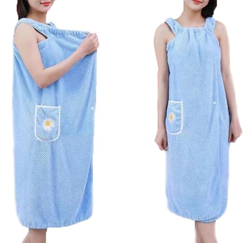 Generic Quick Dry Absorb Water Wearable Bath Towel Permitime Wearable Bath Towel, Women Plush Bathrobe Towel Bath Skirt (Blue,L: 145~200 lbs)