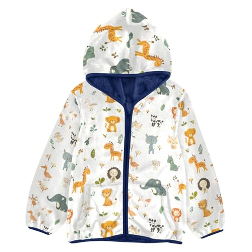 Cute Animals in The Zoo Girls Fleece Jacket Girls Fall Jacket Boys Coats Zip Up Hoodie Children Sherpa Warm Outerwear 2-10T
