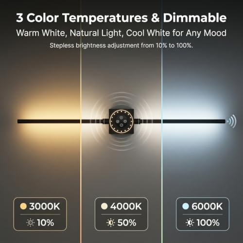 Image of 31.5 Inch Battery Operated Wall Sconce Set of 2, 8000mAh Dimmable Modern LED Wall Sconce, 360Rotate Rechargeable 3000K-6000K Wall Lights with Remote Control for Living Room, Hallway, Bedroom