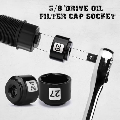 Mayouko 8 Pieces 3/8" Drive Low Profile Oil Filter Cap Wrench Socket Set, 24mm, 27mm,28mm,29mm,30mm,32mm,36mm,38mm,CR-V, Oil Filter Cap Remove and Install Tool Kit - Image 5