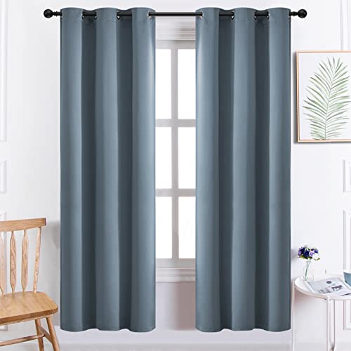 Yakamok Blackout Curtains Room Darkening Thermal Insulated with Grommet Window Curtain for Bedroom/Living Room(38Wx72L inch, Stone Blue, 2 Panels)