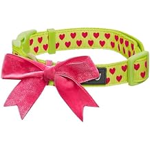 Blueberry Pet Adjustable Flocking Dog Collar with Detachable Velvety Bowtie - Heart in Gothic Grape