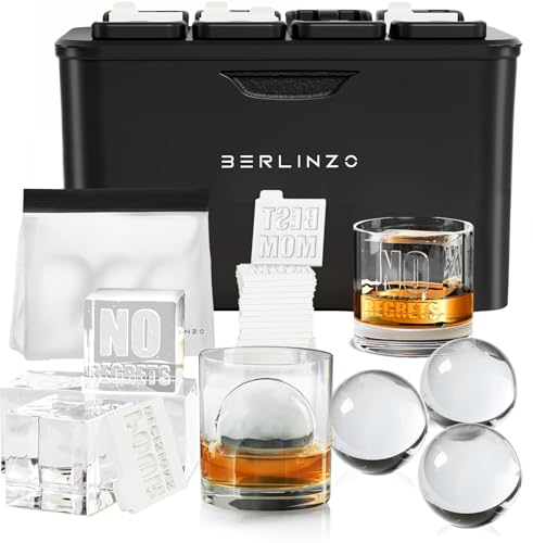 Berlinzo Ice Ball and Cube Maker Mold - 4 Spheres 4 Squares, Non-Electric