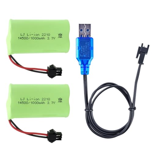 Itexkun 3.7V Li-ion Battery 1000mAh 5C SM-2P Plug with 2 Pcs USB Chargers for 9962 8837 RC Toy Car Remote Control Car Engineering VehicleTruck