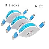 YICHUMY 3 Packs 6ft Retractable USB Type C Cable USB C to USB Male A Charging Cable for Samsung Note 8 S8 Plus, LG G5 G6 V30, Google Pixel, MacBook Pro 2016,Nintendo Switch Charger Cable (Blue)