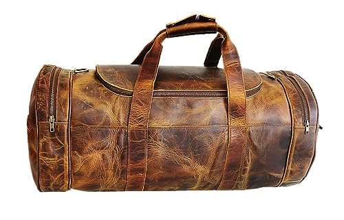 Satchel and fable 26 inch Handmade Vintage Brown Leather Duffel Travel Gym Sports Weekend Bag for Men2
