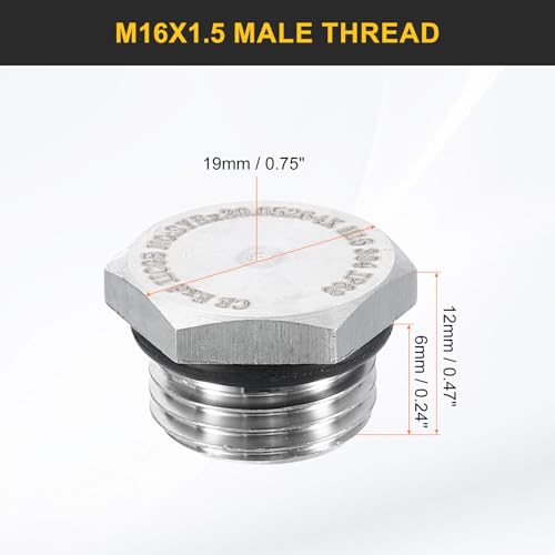 Tapones M16x1 con cabeza hexagonal exterior y junta hermética para bloquear tuberías 3