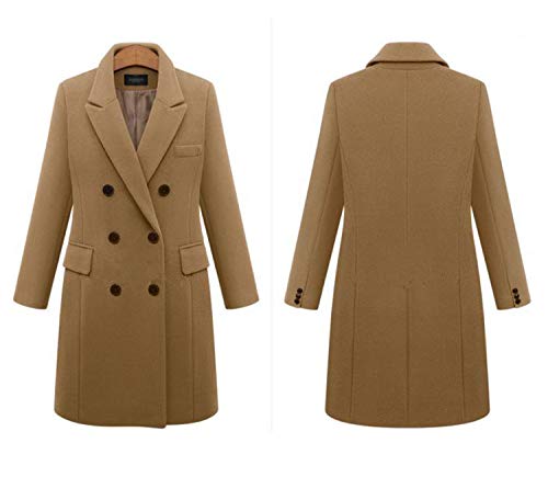 PLbSe Manteau trench en laine à double boutonnage pour femme - Revers norché - Manteau mi-long en laine, kaki, Small