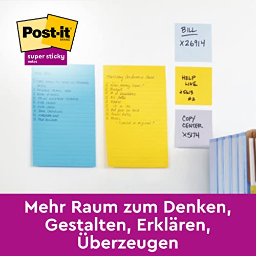Post-it Super Sticky Meeting Notes, Packung mit 4 Blöcken, 45 Blatt pro Block, 203 mm x 152 mm, Farben: Grün, Pink, Gelb, Orange - Extra-stark klebende Notizzettel für To-Do-Listen und Erinnerungen
