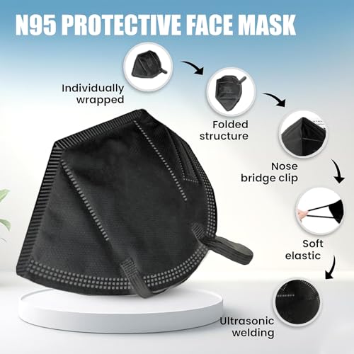 Image of Yugan FFP2 N95 Mask for Women & Men - Non-Woven Fabric, Adjustable Nose Clip, Reusable Face Mask for Pollution, Advanced Filtration (Pack of 10)