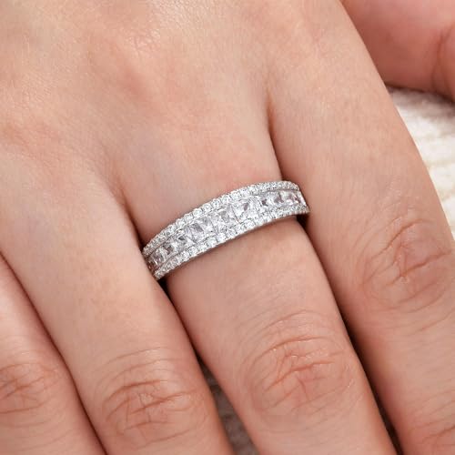 Wuziwen Princess Cut Half Eternity Band Rings for Women 925 Sterling Silver CZ Wedding Stackable Ring for Her3