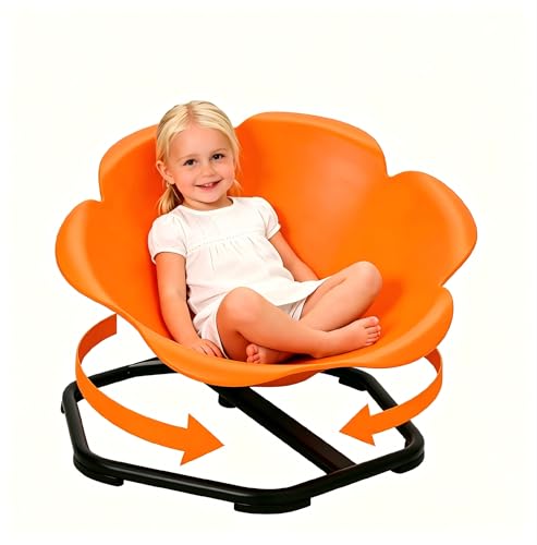 YULEYU Chaise Pivotante Enfant Autisme 360° Carrousel Chaise Sensorielle, Jouet Capteur Autisme pour Garçons & Filles, Entraînement Coordination Équilibre (Orange, Forme de Pétale)