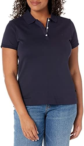 Nautica womens 3-button Short Sleeve Breathable 100% Cotton Polo Shirt, Navy, Large US