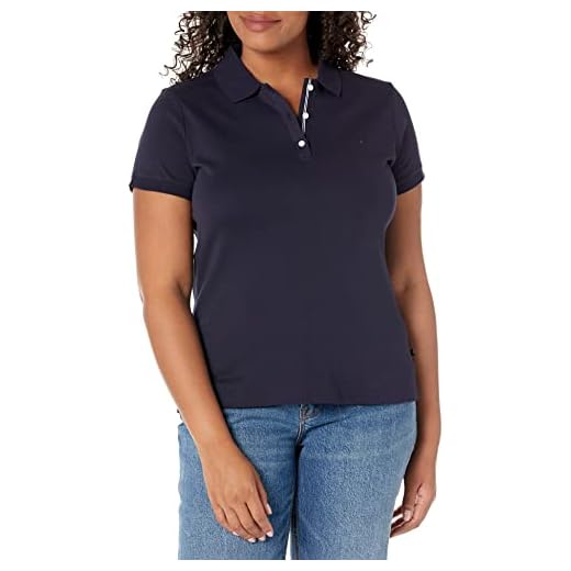 Nautica Women's 3-Button Short Sleeve Breathable 100% Cotton Polo Shirt, Navy, Medium