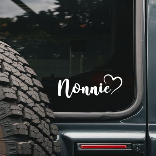 Nonnie Vinyl Car Decal with Sweet Flowing Script and Heart - Family Term of Affection in A Graceful Layout - Simple Clean Design to Convey Warmth and Familiarity in Soft Visual Form