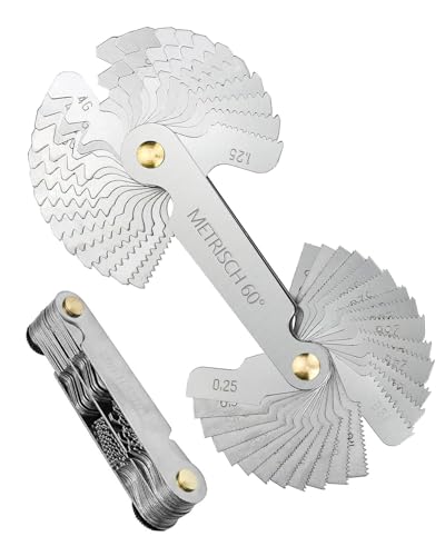 TPZORJX Calibres para roscas,thread plug gage,52 Hojas Galgas de Roscas Métrico 60 ° e Imperial 55 ° Herramienta Medición Medidor de Rosca Acero Inoxidable
