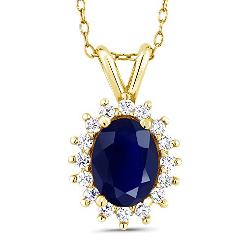 Gem Stone King 14K Yellow Gold Oval Blue Sapphire Pendant Necklace For Women (2.03 Cttw, Gemstone Birthstone, With 18 Inch Chain) #TOP30
