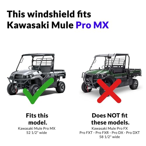 Image of Kawasaki Mule Pro MX Full Folding Windshield by Clearly Tough (52 1 /2 inch wide) | SCRATCH RESISTANT | True Full to Half windshield | Premium Lexan MR10 w / Hard Coat | Proudly Made in America!