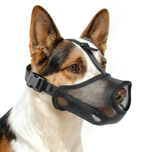 Dog Muzzle, Soft Mesh Muzzles for Small Medium Large Dogs, Breathable Adjustable Puppy Muzzles for Grooming Biting Chewing Scavenging, Allows Drinking and Panting, Black, L
