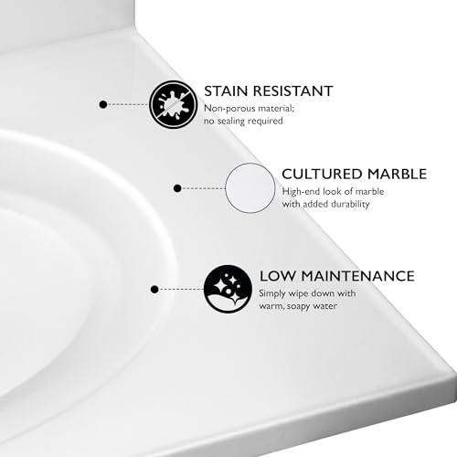 Image of Design House Cultured Marble Vanity Top, 31 in W x 22 in D, Integrated 4 in Centerset Oval Sink & Backsplash, Solid White, 586230