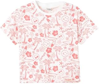 LC واكيكي تي شيرت قصير مطبوع باكمام قصيرة ورقبة دائرية ضيقة للبنات من بونشو