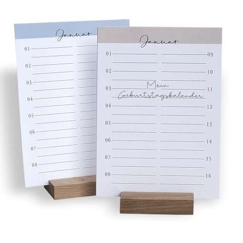 Geburtstagskalender immerwährend Tischkalender Postkartengröße optional mit Holzständer zum Aufstellen Farbauswahl