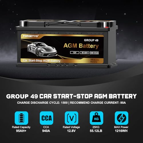 Image of 49-H8-AGM BCI Group Size 49 12V 95 AH, 186RC, 940 CCA Rechargeable AGM Maintenance Free Automotive Battery