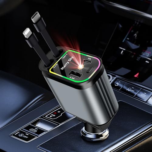 4-in-1 Auto Ladegerät PD 30W - Einziehbares Schnellladegerät Mit 80cm Kabel