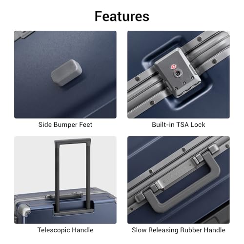 Image of LEVEL8 Zipperless Large Suitcase with Wheels Checked Luggage 28 Inch, Aluminum Frame Suitcase Hard Shell Luggage with Tsa Locks, Blue