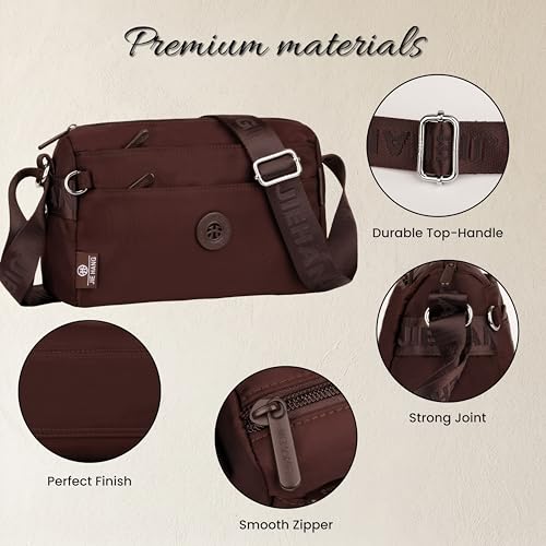 Image of Women's Crossbody Sling Bag, Water-Resistant Nylon Shoulder Handbag with Multiple Zipper Compartments, Lightweight Travel Purse, Shopping, Adjustable Strap Messenger Bag