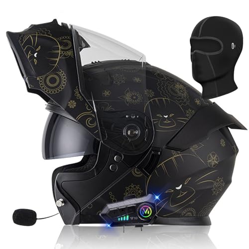 Bluetooth Modular Motorcycle Helmet for Adults Men and Women DOT Approved Full Face Flip up Anti-Fog Double Visor Built-in Dual Speaker Motorbike Moped Street Bike Racing Crash Helmet M-XXL (Color :