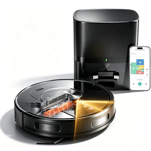 Robot Vacuum and Mop Combo with Self-Emptying, Customizable Map Cleaning with LiDAR Navigation, 6000Pa Suction, Smart No-Go Zones, 70Days Hands-free Robotic Vacuum Cleaner for Floor, Carpet, Pet Hair