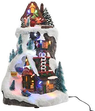 Christmas Winter Village Animated LED Moving Bobsled Sleigh Snow Slope Mountain