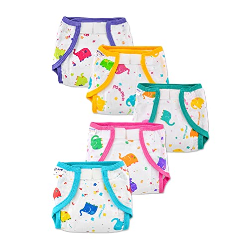 Image of Welcro Nappy For Babies,Reusable,Washable Soft Muslin Cotton Nappy /Langot for New Born Baby|Gentle on Baby Skin|Helps in Potty Training|3-6 months|Pack of 5|Printed