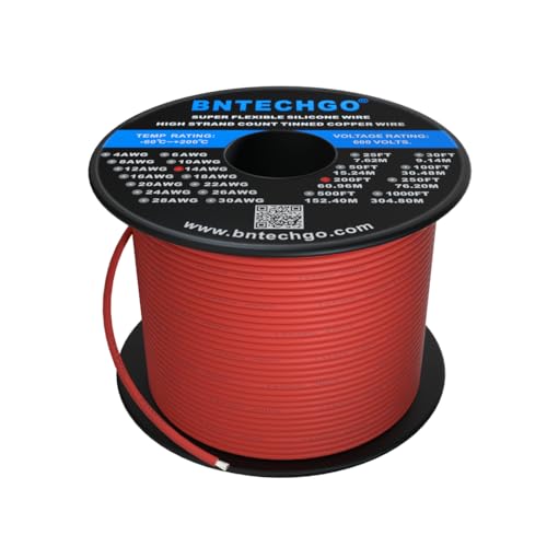 Câble silicone 14 AWG Bntechgo de 200 pieds rouge souple pour câblage électrique