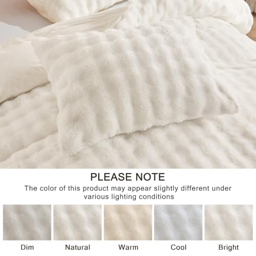 Image of EMME Fluffly Faux Rabbit Fur Bubble Comforter Set Twin, Pink