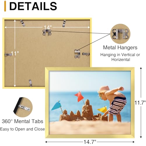decorUhome 11x14 Picture Frames Collage Wall Decor, Display 5Pcs 4x6 Photos with Mat or 1Pcs 11x14 Unmatted, 5 4x6 Collage Picture Frames for Wall Mounting, Gold