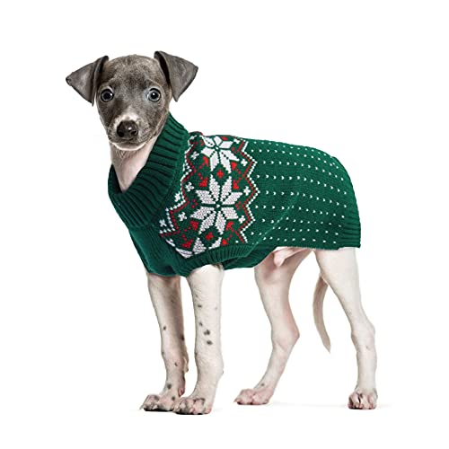 FUAMEY Dog Christamas Sweater, Warm Dog Sweater Classic Snowflake New Year Turtleneck Sweaters Knitwear Cold Weather Dogs Pullover for Small Medium Dogs Puppies & Cats Bulldogs Corgi with Leash Hole