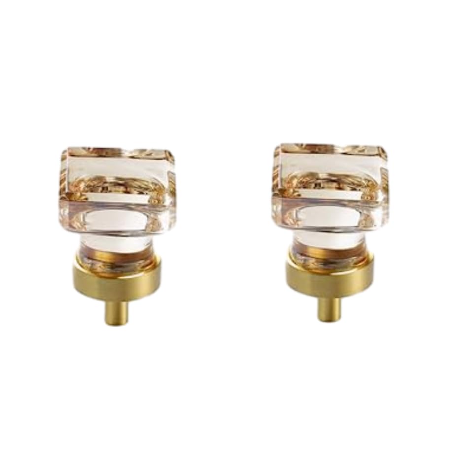 Lot de 6 boutons en cristal doré de forme cubique en laiton pour tiroirs et placards