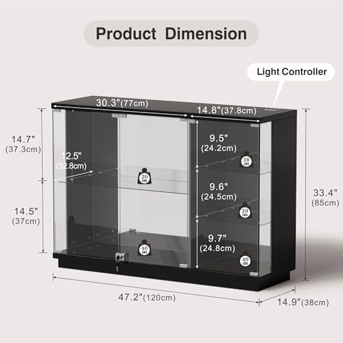 image for Lvifur Glass Display Cabinet with Lock & LED Light, High Gloss Sideboa