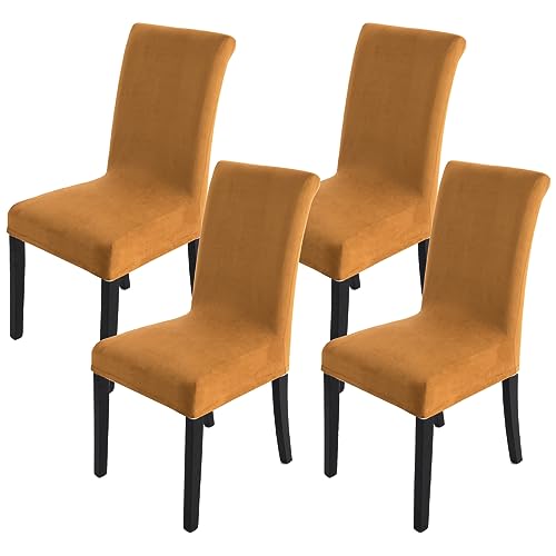 Hufu Chair Protector Slipcover, Jacquard Stretch Universal Kitchen Chair Slipcover, Chair Protective Cover, Elastic, Removable & Washable Seat Cover, Suitable Hotel & Restaurant(6pc,Gold)