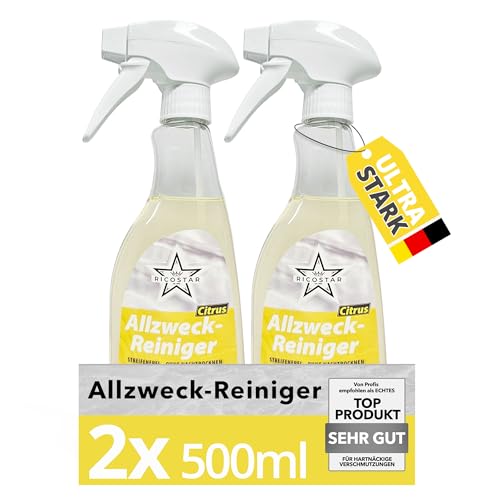 Ricostar Allzweckreiniger Citrus 2x500 ml – Universalreiniger für streifenfreien Glanz & hygienische Sauberkeit – Reinigungsspray für die Oberflächenreinigung – Effektiv gegen Verschmutzungen