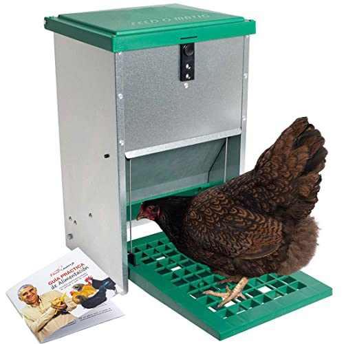 Tolva para Gallinas Antipájaros - Tolva Exterior Self-Service a Pedal - Capacidad 8 kg - Incluye Guía de Alimentación de Las Aves de Corral Cover