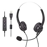 🎧SIMPLE AUDIO CONTROLS: Plug and Play, Keine Treiber für PC, Computer, Laptop, Mac… USB-kompatible Geräte erforderlich. Praktische Inline-Steuerung, einfache Einstellung der Lautstärke dieses Computer-Headsets nach oben / unten, Stummschalten / Aufheben der Stummschaltung des Mikrofons oder Lautsprechers.