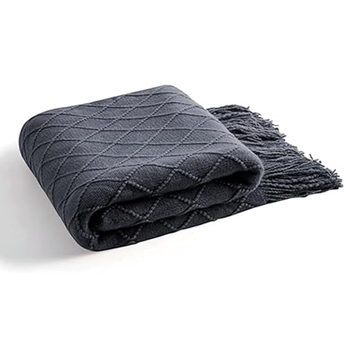 inhand Knit Graphite Grey Throw Blanket for Couch, Soft Living Room Home Decor Knitted Twin Size Blanket, Outdoor Lightweight Breathable Summer Blanket, Farmhouse Warm Woven Decorative, 60"x80"