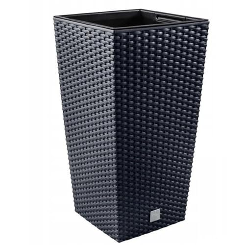 DIKEL Blumentopf 26x26x50 cm | Übertöpfe mit Rattanoptik und wetterfestem Einsatz | Pflanzentöpfe für stilvolle Innen- und Außengestaltung| Blumentöpfe für weniger Erde und einfache Pflege |Anthrazit